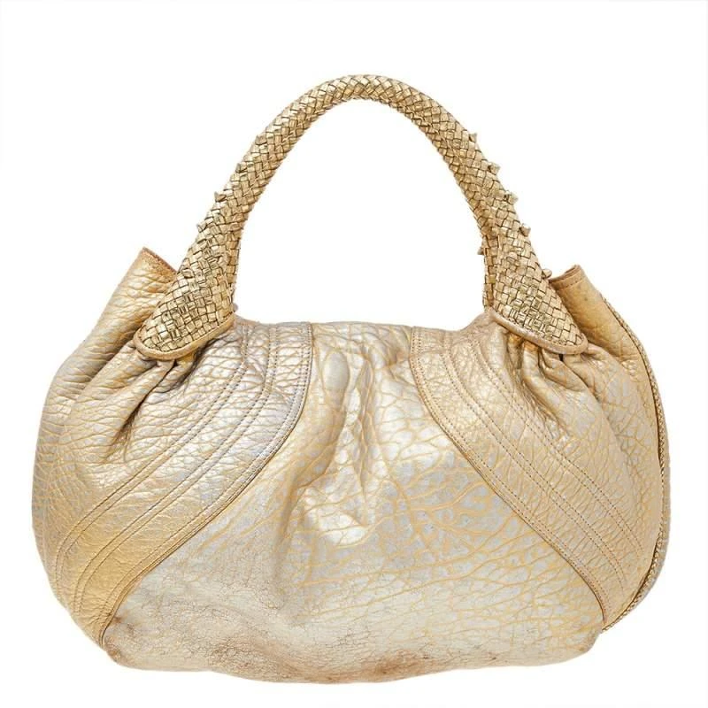 Fendi Fendi Metallic Gold Leather Holographic Textured Spy Hobo 4
