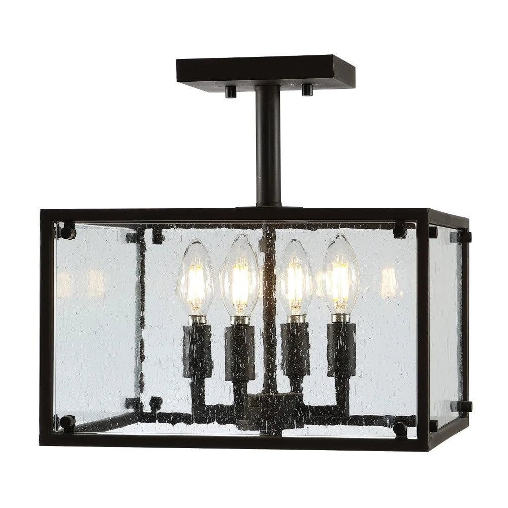 JONATHAN Y Paysan 13" 4-Light Iron/Seeded Glass Rustic Farmhouse LED Flush Mount 2
