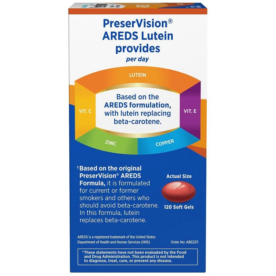PreserVision AREDS Lutein Eye Vitamin & Mineral Supplement, Beta-Carotene Free, Soft Gels 6