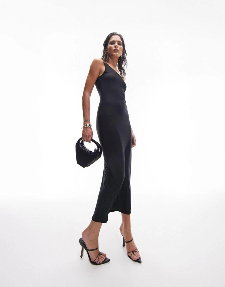 Topshop Topshop super soft shaping one shoulder slip dress in black 4