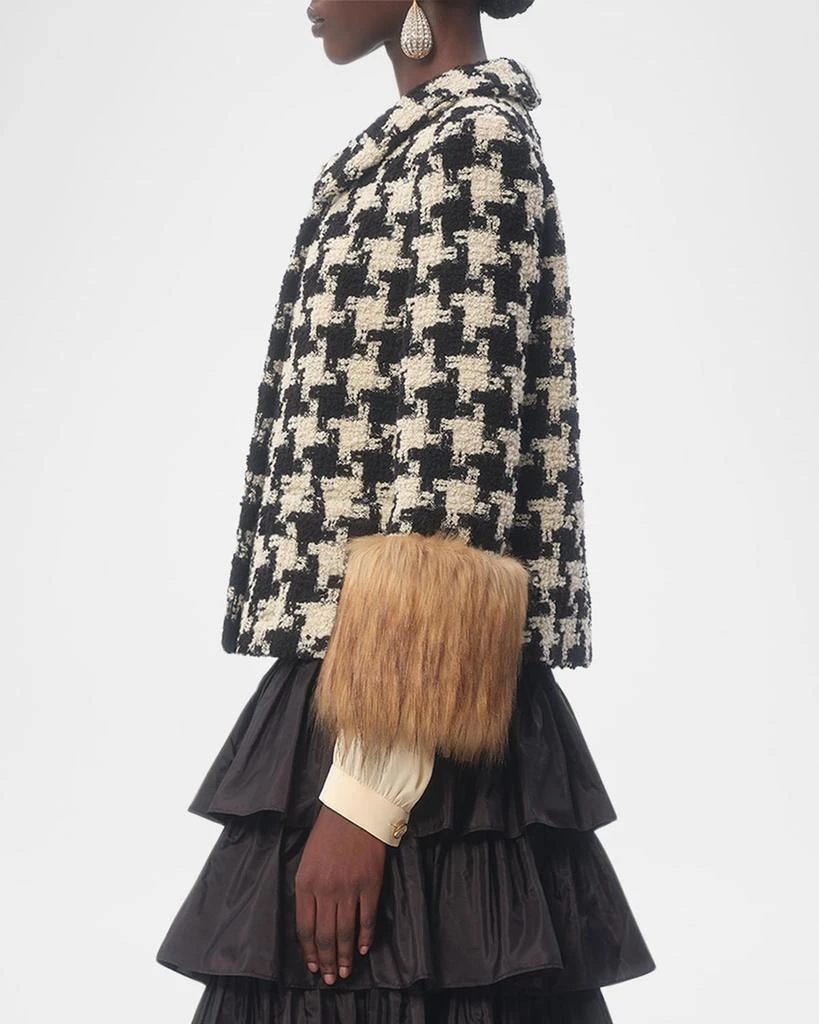Valentino Faux-Fur Macro Houndstooth Tweed Jacket 4