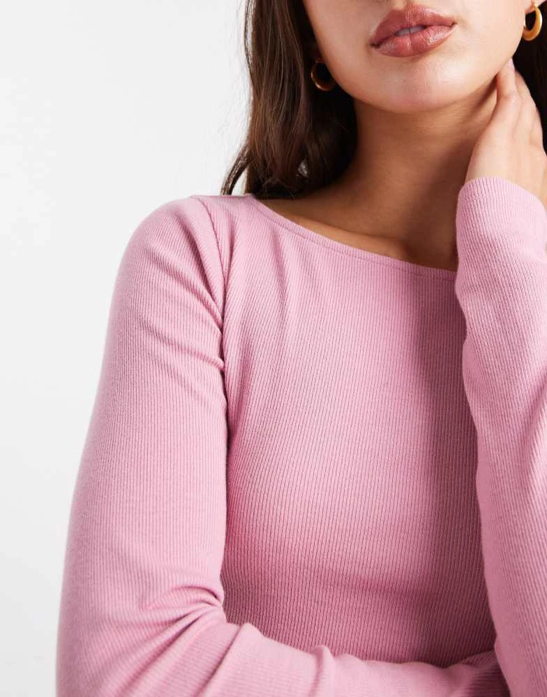 HOLLISTER Hollister long sleeve slash neck top in pink 4
