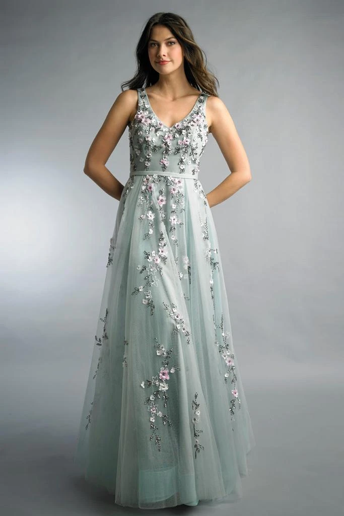 Basix Black Label Floral V Neck Evening Gown 1