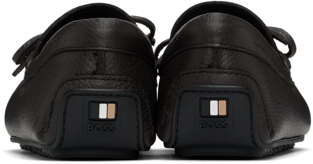 Hugo Boss Brown Grained Leather Driver Sole Loafers 2