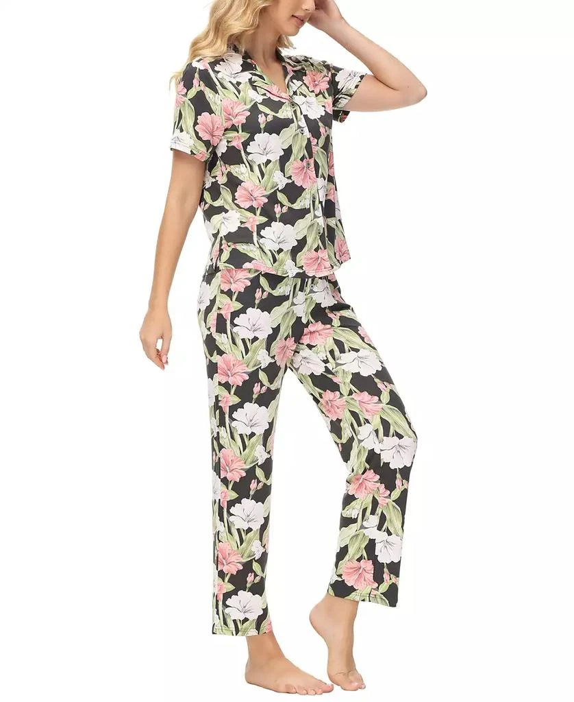 Echo Design Women's 2 Piece Printed Short Sleeve Notch Top with Pants Pajama Set 5