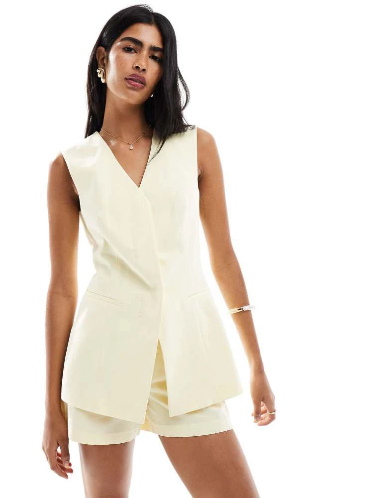 ASOS ASOS DESIGN linen blend tailored longline waistcoat in buttermilk 1