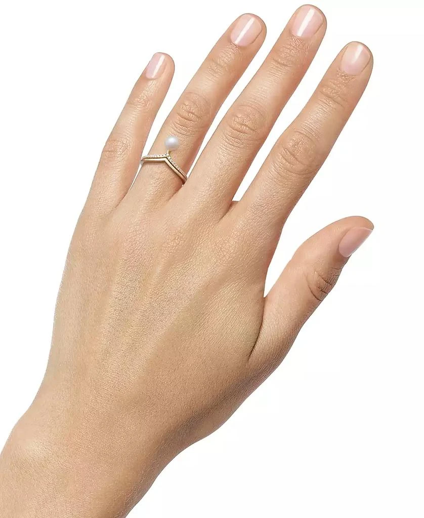 Belle de Mer Cultured Freshwater Pearl (6mm) & Diamond (1/10 ct. t.w.) Chevron Ring in 10k Gold 2