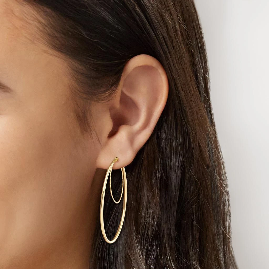 Canaria Fine Jewelry Canaria Italian 10kt Yellow Gold Textured and Polished Double-Hoop Earrings 2