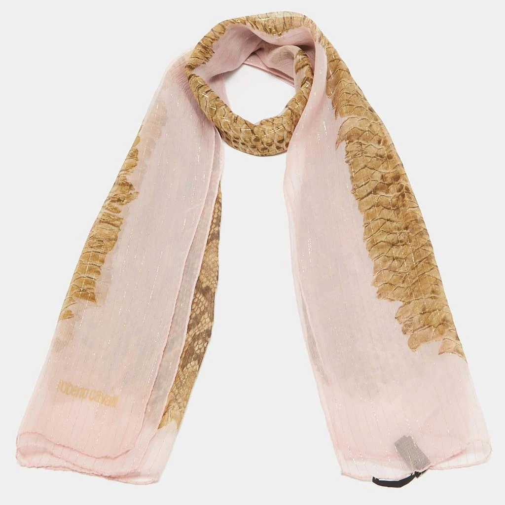 Roberto Cavalli Roberto Cavalli Brown/Pink Python Print Lurex Silk  Scarf 3