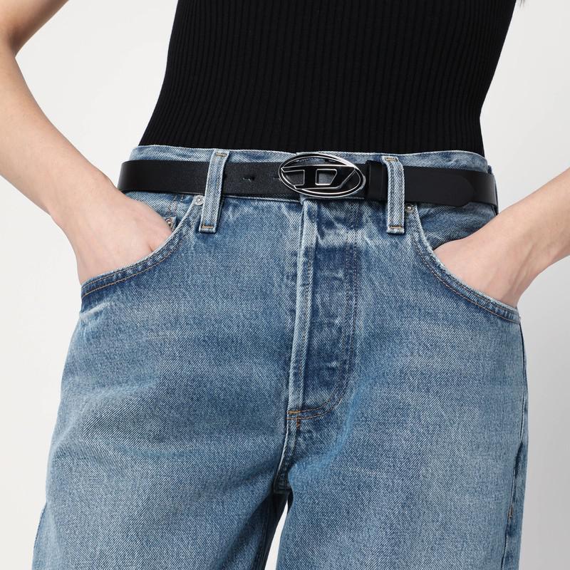 Diesel Black leather belt with Oval D buckle