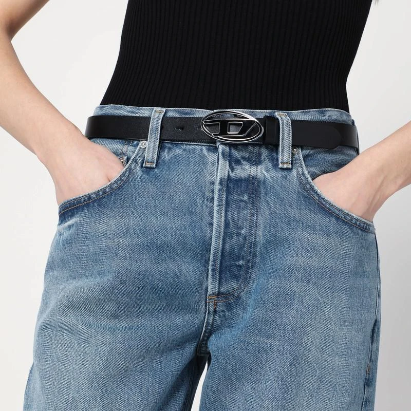 Diesel Black leather belt with Oval D buckle 2