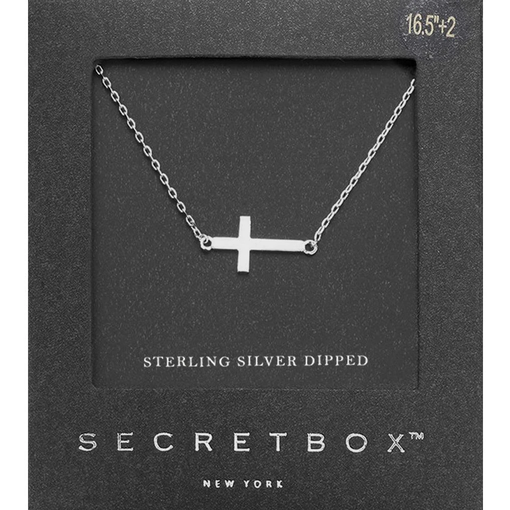 FASHNZFAB SECRET BOX_Sterling Silver Dipped Sideways Cross Pendant Necklace