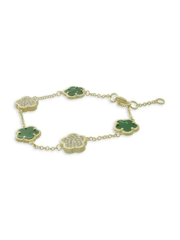 JanKuo Flower Collection 14K Goldplated, Synthetic Emerald & Cubic Zirconia Bracelet 1
