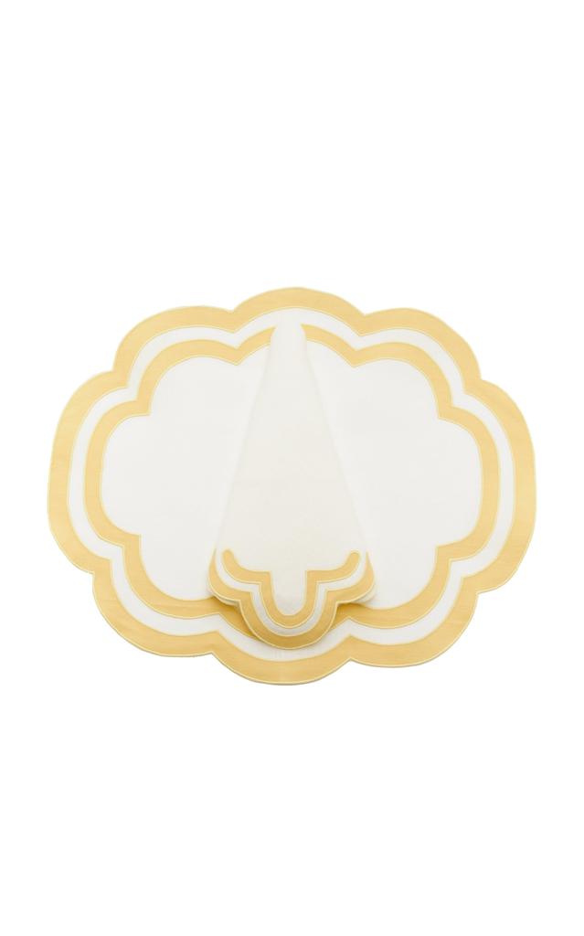 MoDA Moda Domus - Scalloped Linen Placemat and Napkin Set  - Yellow - Moda Operandi