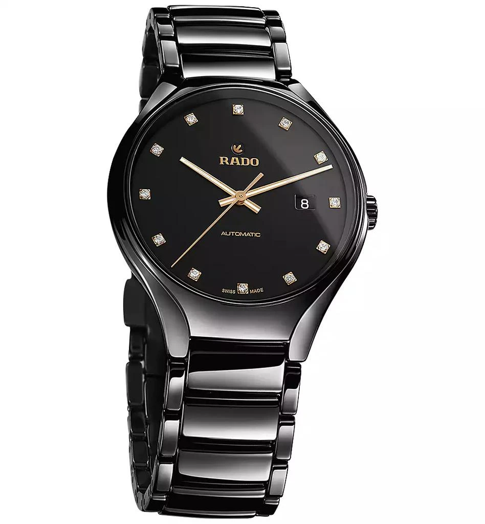 Rado Unisex Swiss Automatic True Diamond (1/8 ct. t.w.) Black Ceramic Bracelet Watch 40mm 8