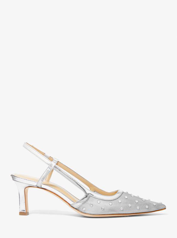 Michael Kors Alora Crystal Embellished Metallic Mesh Slingback Pump