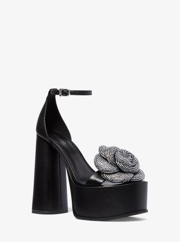Michael Kors Elodie Crystal-Embellished Leather Platform Sandal 1