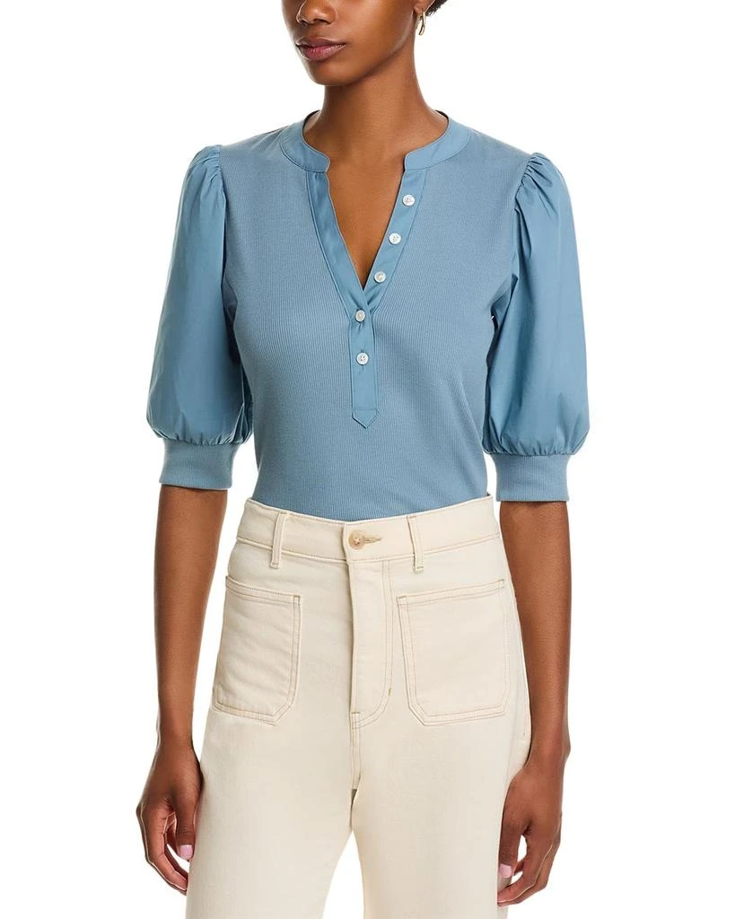 VERONICA BEARD Coralee Mixed Media Puff Sleeve Top 1