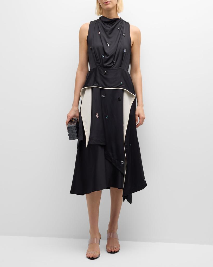 3.1 Phillip Lim Sleeveless Draped Midi Dress with Gem Embellishment