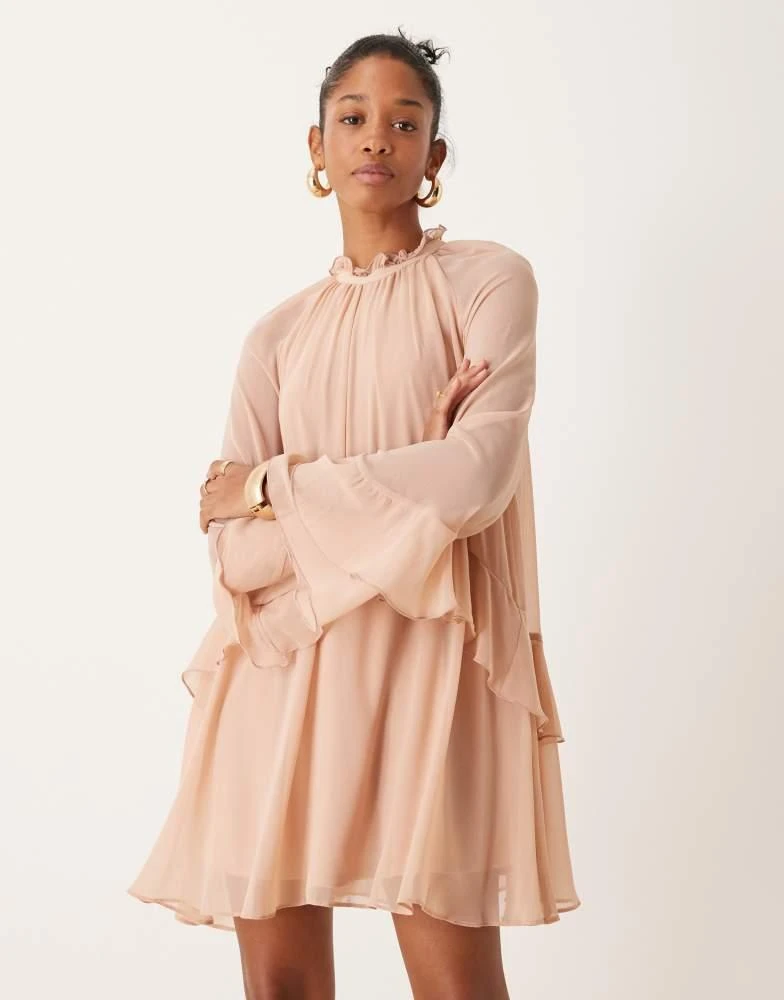 New Look New Look ruffle high neck mini dress in pale pink 1