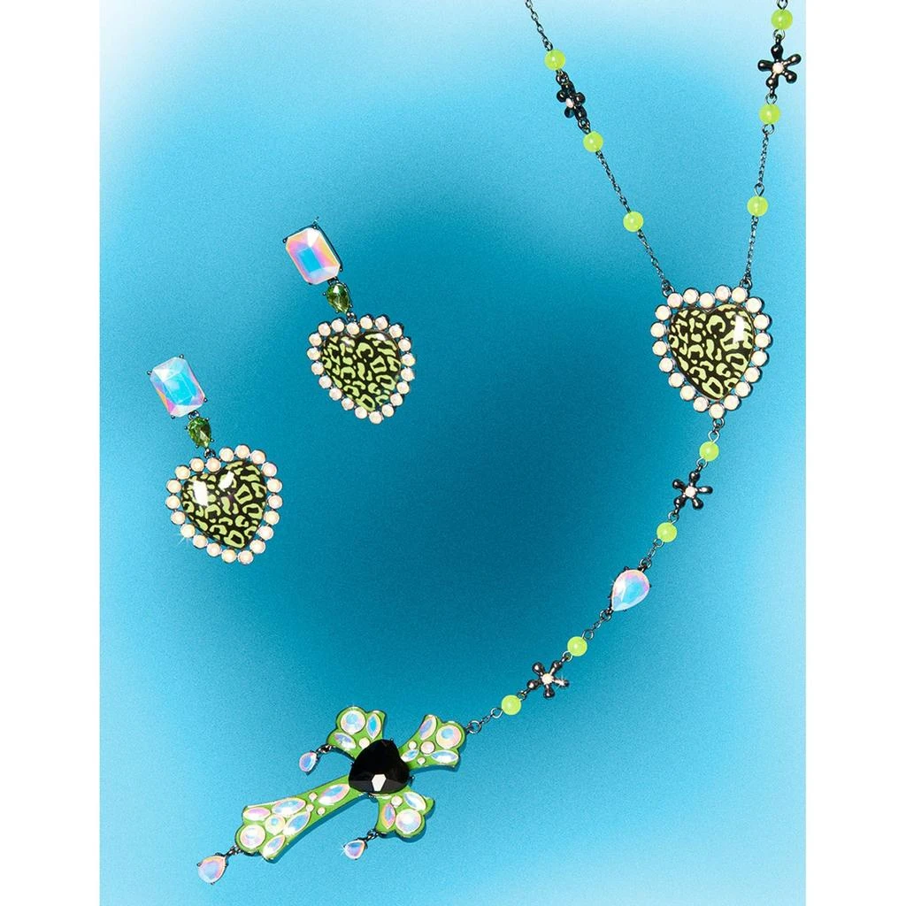 Betsey Johnson Ghoul Friends Leopard Heart Drop Earrings Green 2