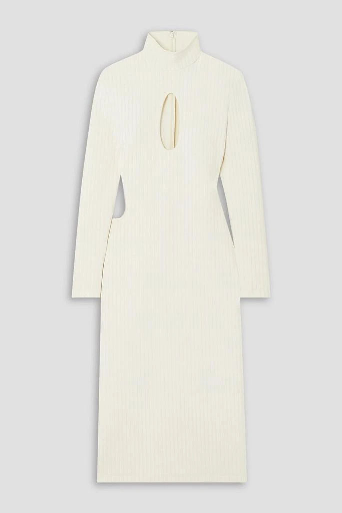 Halpern Cutout ribbed stretch-knit midi turtleneck dress 1