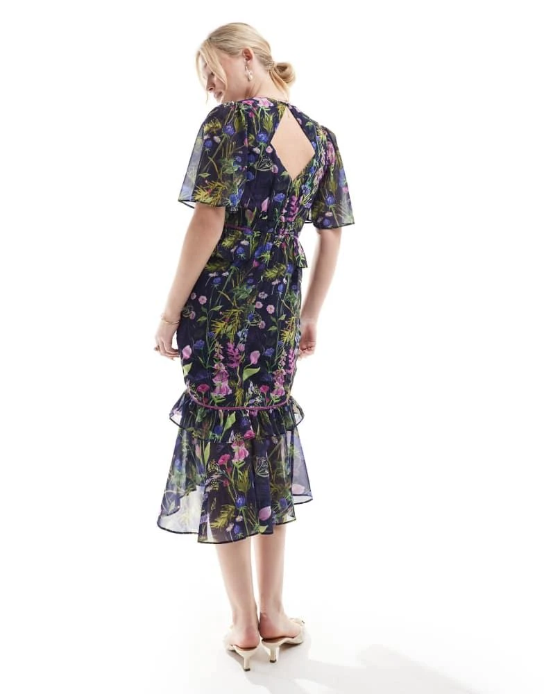 hope and ivy purple dress Hope & Ivy Plus flutter sleeve wrap maxi dress in purple floral