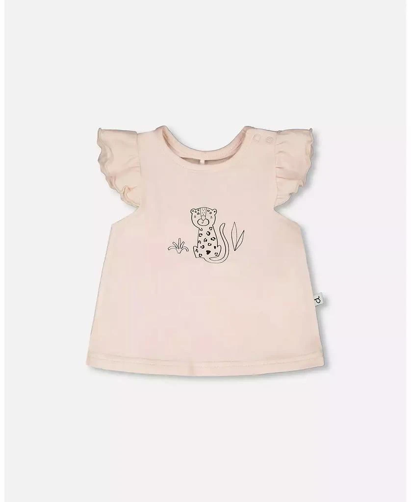 Deux par Deux Baby Girls cotton jersey top and shorts set in peach animal print