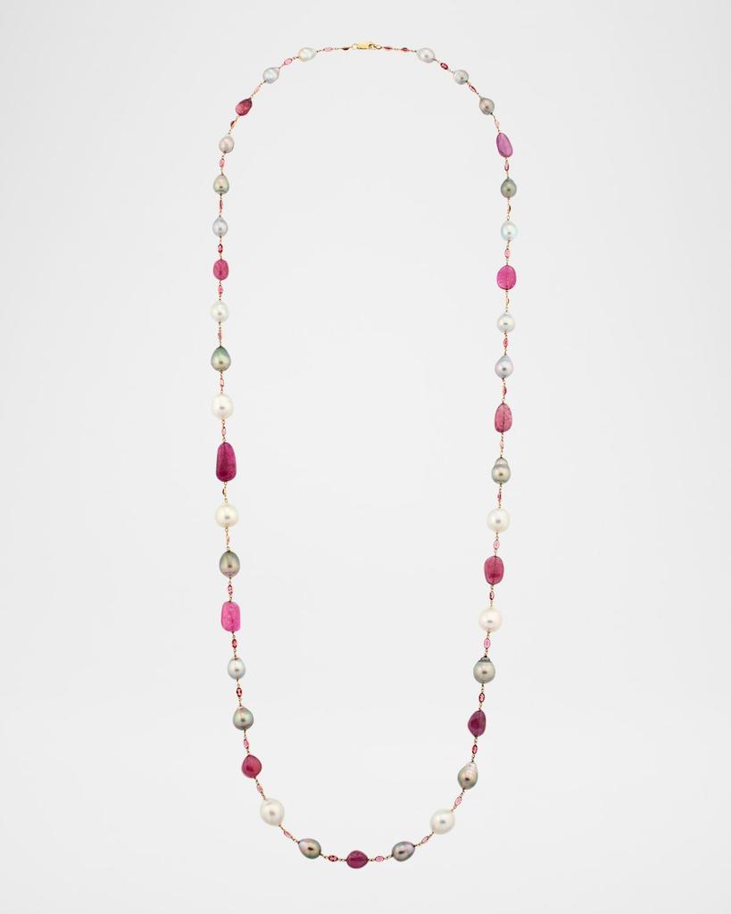 BELPEARL 18K Rose Gold South Sea and Tahitian Pearl Necklace with Pink Sapphire