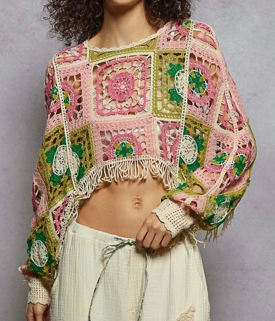 POL Pol - Jocelyn Crochet Shrug Fringe Crop Top