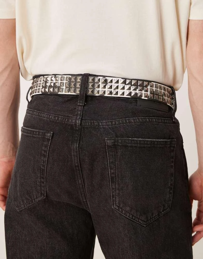 ASOS ASOS DESIGN cow print studded belt in faux leather 3