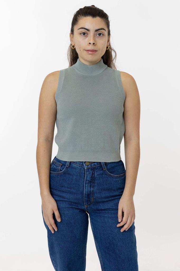 Los Angeles Apparel RFK45GD - Cotton Knit Sleeveless Mock Neck Sweater