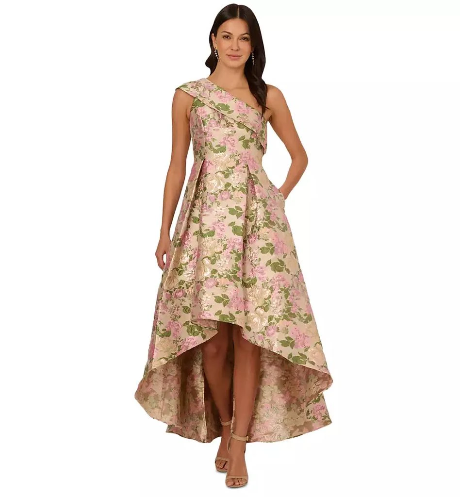 Adrianna Papell Women's Jacquard High-Low One-Shoulder Gown 2