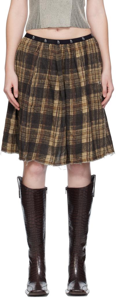 R13 Brown Knee-Length Kilt Reversible Midi Skirt