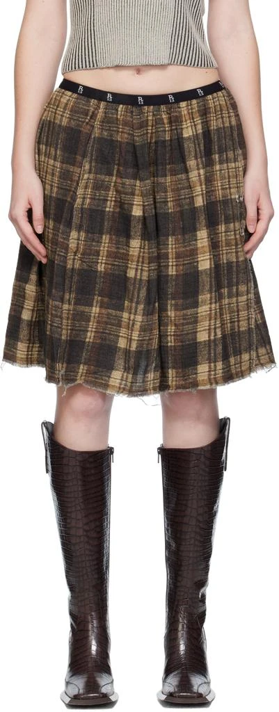 R13 Brown Knee-Length Kilt Reversible Midi Skirt 1
