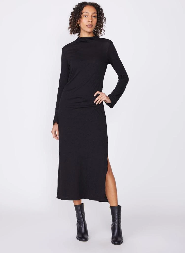 Stateside Supima Slub Long Sleeve Shirred Dress in Black 1