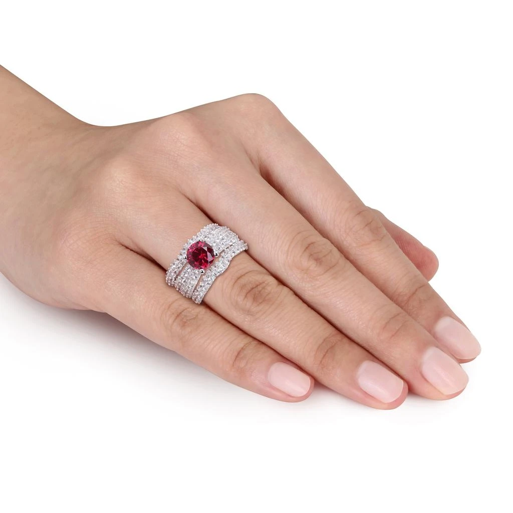 Mimi & Max 4 1/5ct TGW Created Ruby Created White Sapphire Bridal Ring Set in Sterling Silver 2