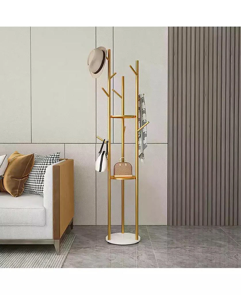 UNHO Freestanding Coat Rack: Hall Tree Clothes Hangers with Marble Base for Entryway Bedroom 4