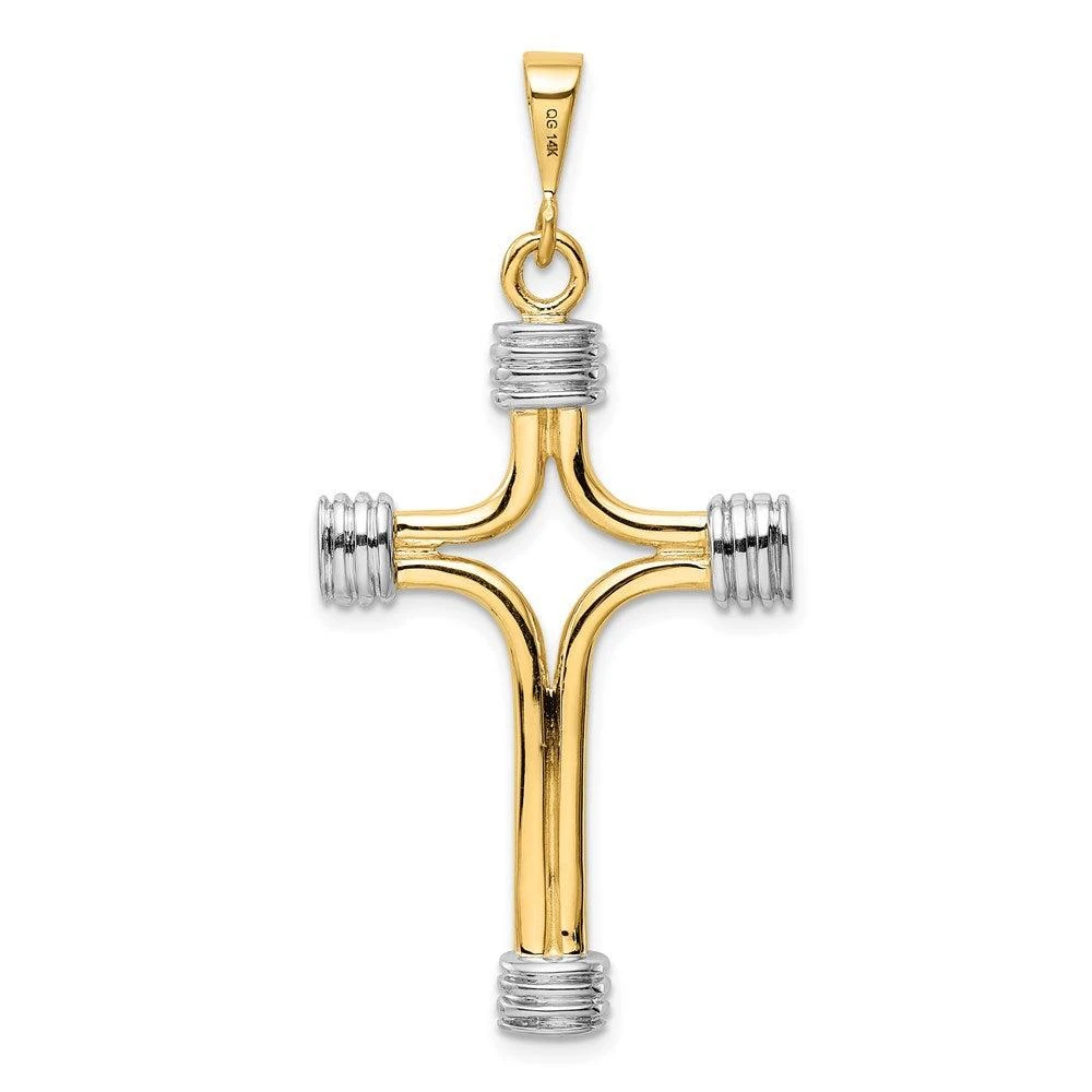 Diamond2Deal 14k Yellow Gold w/Rhodium Fancy Cross Pendant 3