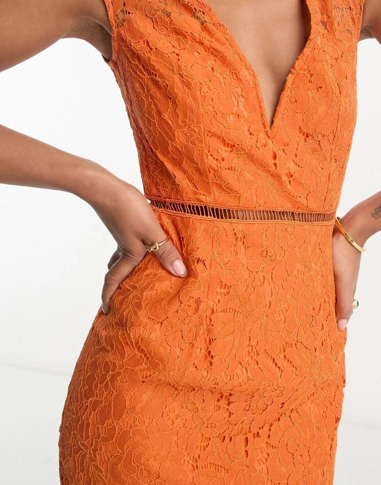 Girls on Film Girls On Film lace plunge midi dress in slate orange 3