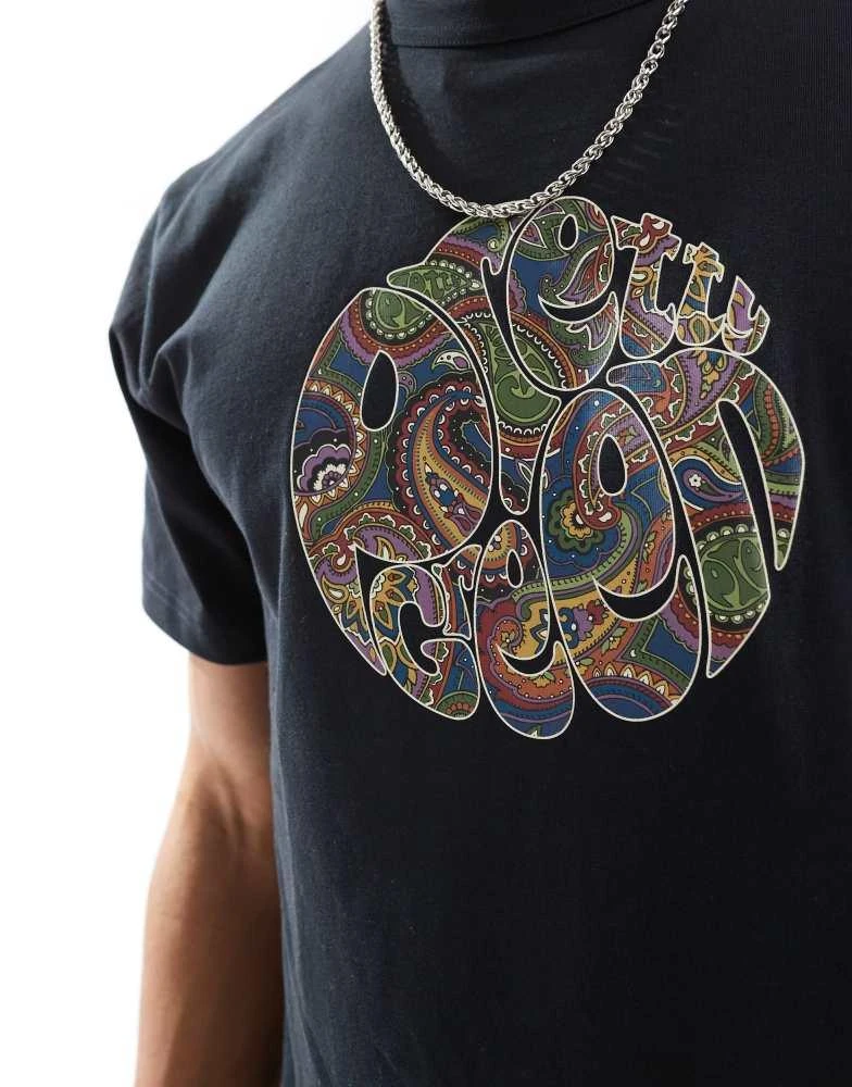 Pretty Green Pretty Green 15th anniversary paisley logo t-shirt in black 4
