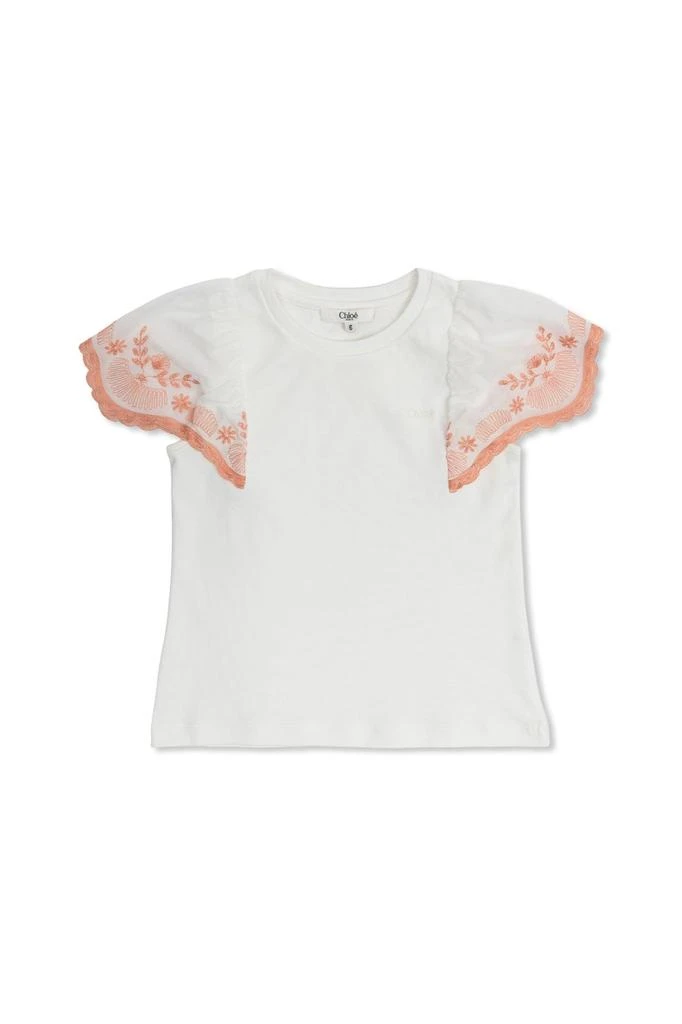 Chloé Chloé Kids Floral-Embroidered Crewneck T-Shirt
