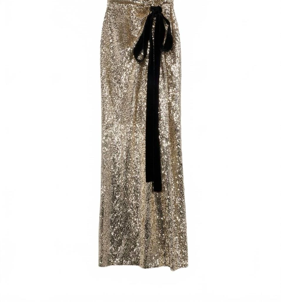 SIMKHAI Felicity Draped Sequin Gown In Gold Multi 4