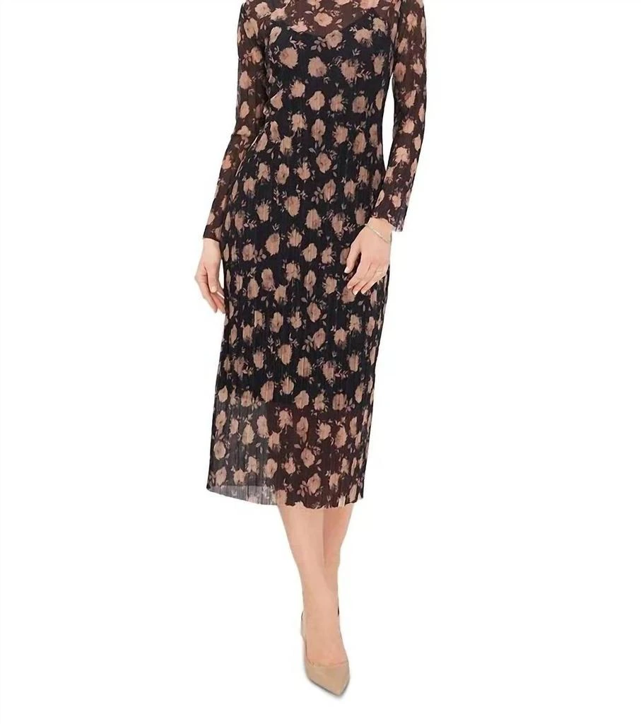 Vince Camuto Floral Print Midi Dress In Black