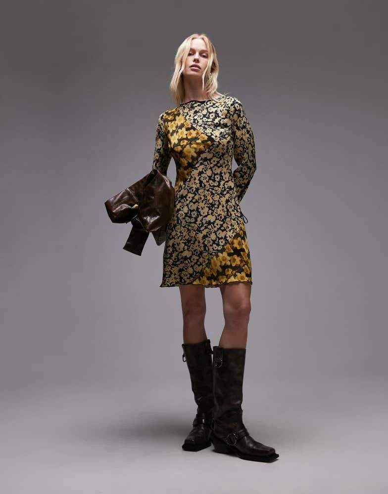Topshop Topshop mixed print mini tea dress in yellow floral 1