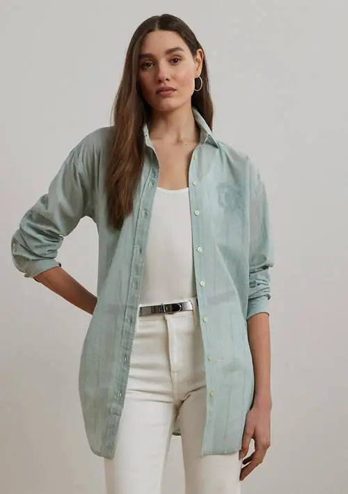 Ralph Lauren Oversize Striped Cotton Voile Shirt
