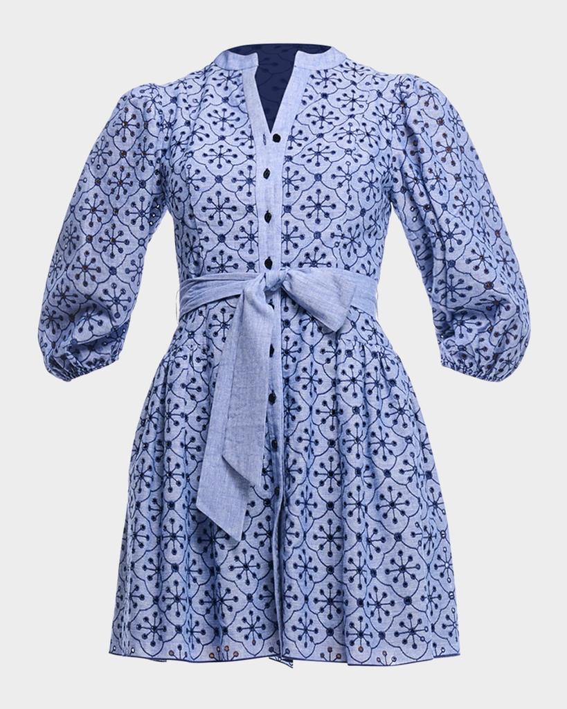 Shoshanna Rainey Mini Embroidered Eyelet Belted Dress