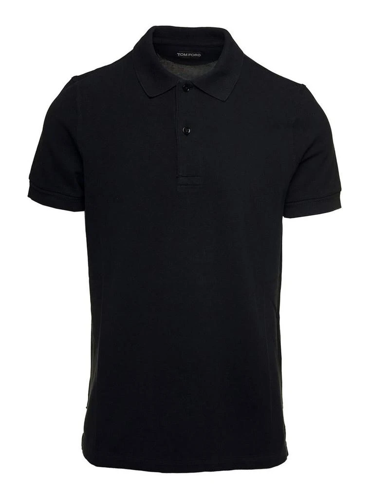 Tom Ford Black Short-Sleeves Polo In Cotton Piquet Jersey Man 1