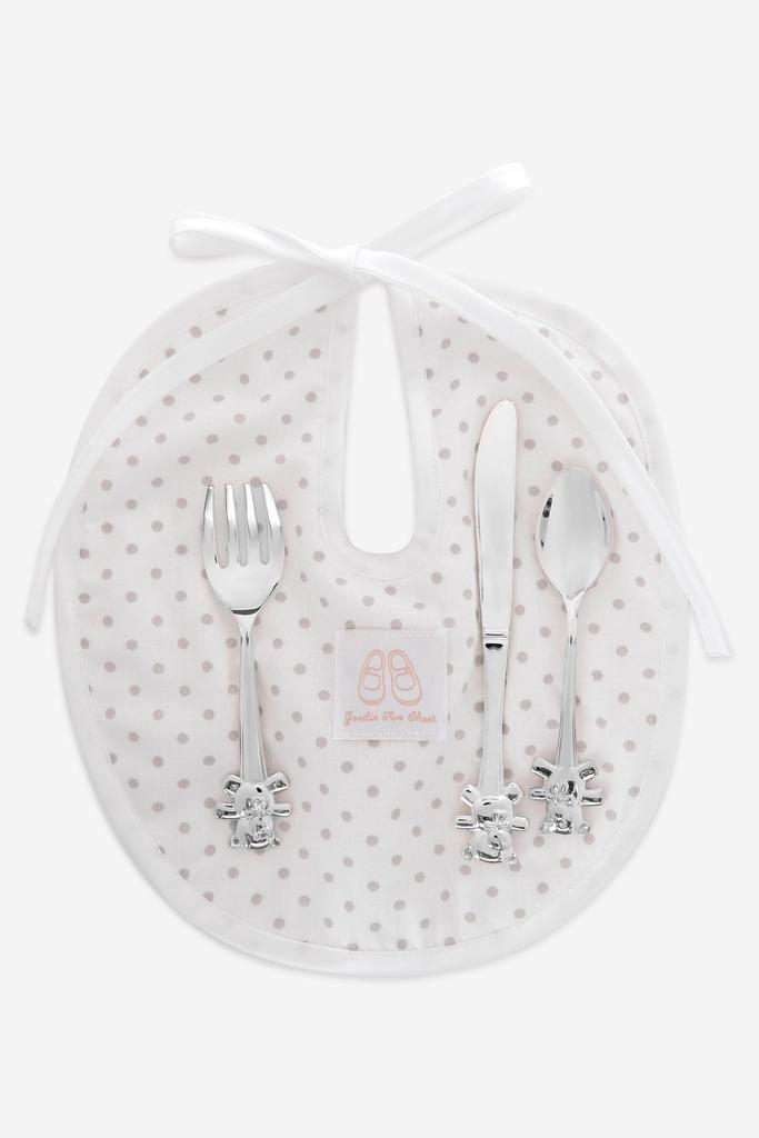 English Trousseau Baby Silver Plated Cutlery Set With Bib