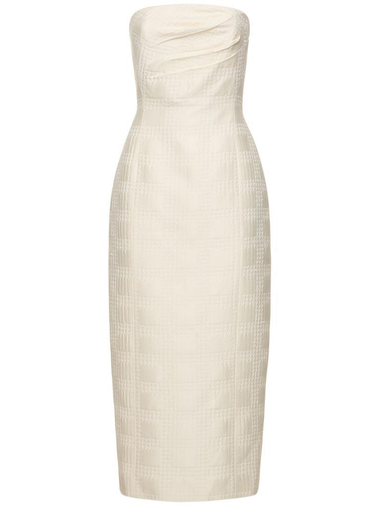 EMILIA WICKSTEAD Lowre Strapless Check Tweed Midi Dress